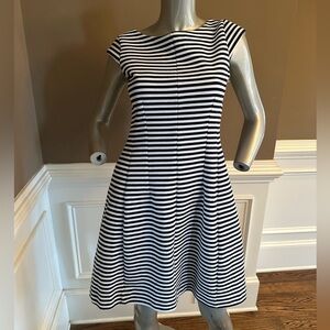 Lilly Pulitzer Briella Stripped Ponte Skater Dress Navy Blue & White Size M